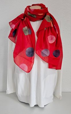 Italy Blogger Schal Tuch Halstuch Seide/Baumwolle asymetrisch bunte Punkte Rot