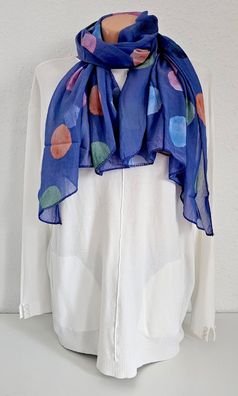 Italy Blogger Schal Tuch Halstuch Seide/Baumwolle asymetrisch bunte Punkte Blau