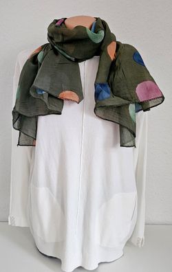 Italy Blogger Schal Tuch Halstuch Scarf Seide/Baumwolle bunte Punkte Dunkelgrün