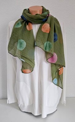 Italy Blogger Schal Tuch Halstuch Scarf Seide/Baumwolle bunte Punkte Khakigrün