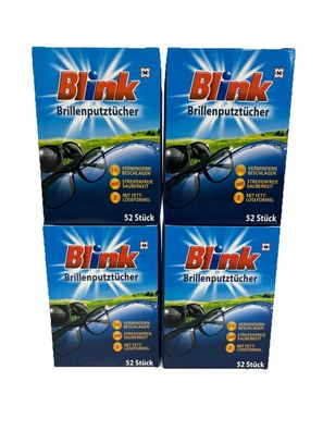 4 x 52 Stück Blink Brillenputztücher | Vermindert beschlagen & streifenfrei