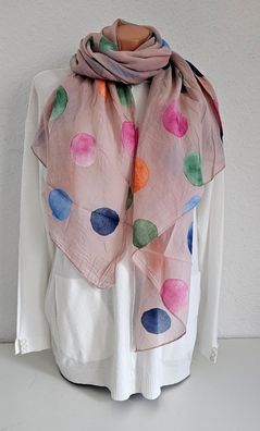 Italy Blogger Schal Tuch Halstuch Scarf Seide/Baumwolle bunte Punkte Altrosa