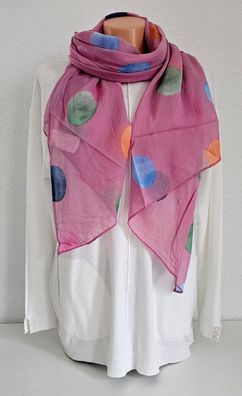 Italy Blogger Schal Tuch Halstuch Scarf Seide/Baumwolle bunte Punkte dunkles Rosa