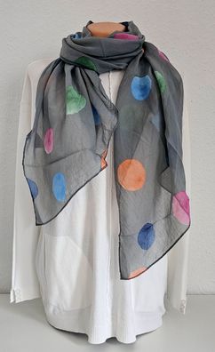 Italy Blogger Schal Tuch Halstuch Scarf Seide/Baumwolle bunte Punkte Grau
