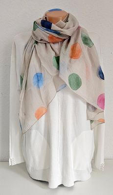 Italy Blogger Schal Tuch Halstuch Scarf Seide/Baumwolle bunte Punkte Beige