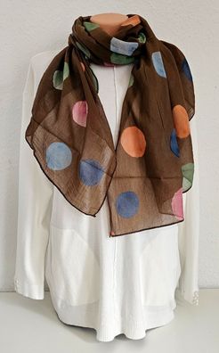Italy Blogger Schal Tuch Halstuch Scarf Seide/Baumwolle bunte Punkte Braun