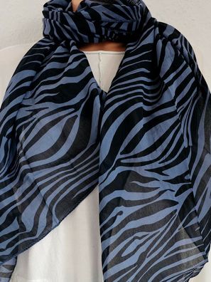 Italy Blogger Schal Tuch Halstuch Seide/Baumwolle asymetrisch Streifen Blau/Schwarz