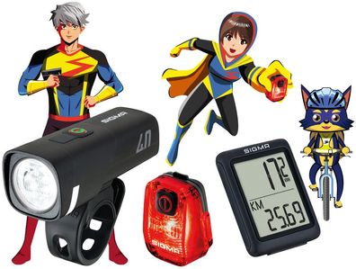 SIGMA SPORT Leuchten-Set "Aura 40 / Hiro 10 / BC 5.0 WR Ride