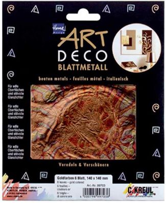 KREUL 99404 - Blattmetall Flower geflammt rot / gold, 6 Blatt je ca. 14 x 14 cm, zum