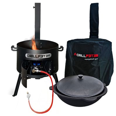 Utschak Asamat Ø50 cm mit Rauchrohr Kasan 22L Gasbrenner Abdeckhaube