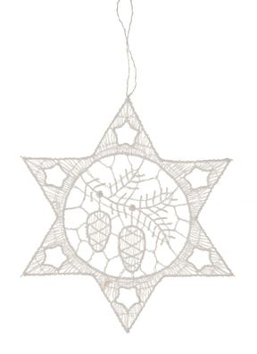 Baumbehang Stern mit Zapfen Plauener Spitze BxHxT 9x9x0,1cm NEU Christbaumschmuck