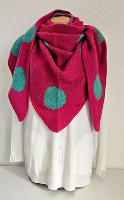 XXL Winter Flausch Dreieckstuch Halstuch Schal Viskose Wolle große Punkte Pink/Türkis