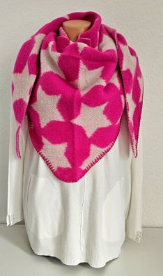 XXL Winter Flausch Dreieckstuch Halstuch Schal Viskose Wolle große Sterne Pink/Weiß