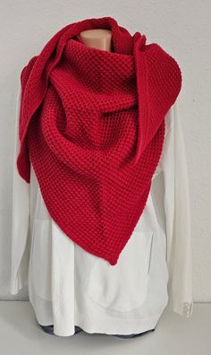 XXL dickes Winter Dreieckstuch Halstuch Schal Viskose Wolle uni Strickmuster Rot