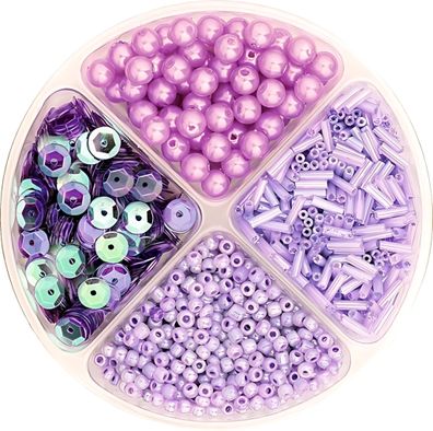 Perlen- und Pailletten-Mix Höhe: 1 cm Ø 9 cm Kunststoff lila