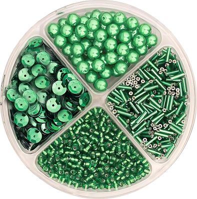 Perlen- und Pailletten-Mix Höhe: 1 cm Ø 9 cm Kunststoff grün