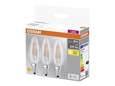 OSRAM LED Filament Kerze E14 4W 470lm 2.700K klar 3er