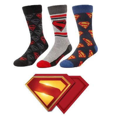 DC Comics Superman Socken 3er-Pack Baumwollsocken Freizeit und Alltagssocken 38-45