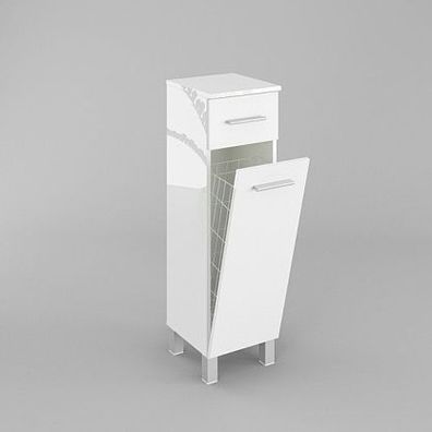 Badezimmerschrank mit Wäschekorb SN7, 30 cm, in Weiß- Hochglanz