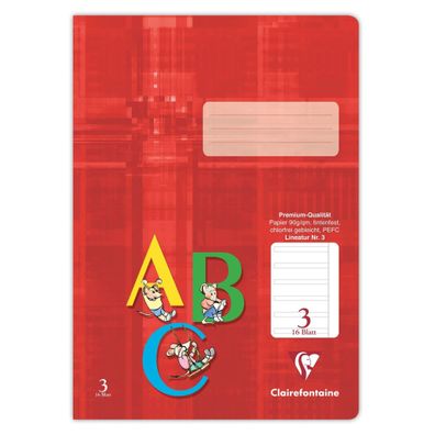 Schulheft, DIN A4, 16 Blatt, 90g, Lineatur 3 liniert mit Rand