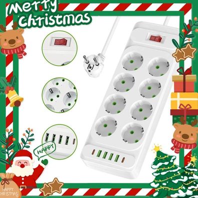 10 Fach Steckdosenleiste Mehrfachsteckdose mit USB-Anschlüssen schnelles Laden