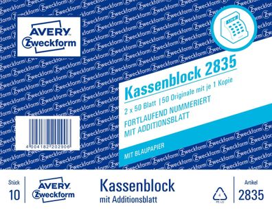 Zweckform Kassenblock 100x160mm 2835 2x50Bl