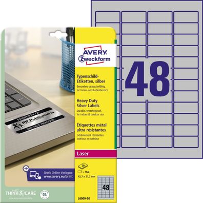 Typenschild Etiketten 45,7x21,20mm VE = 1 Packung = 20 Blatt