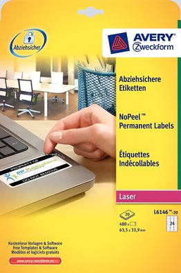 Etikett Sicherheit - 63,5 x 33,9 mm, weiß, 480 Etiketten, permanent,