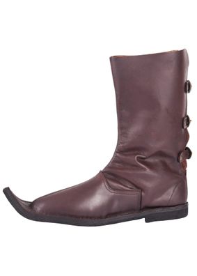Schnabelstiefel mit drei Schnallen, dunkelbraun