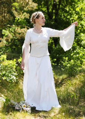 Mittelalter Hochzeitskleid mit Korsage, Brautkleid Fine, weiß/natur