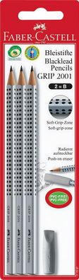 Faber Castell Bleistift Grip 2001 B silber 3er mit Radierer
