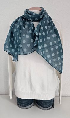 Blogger Italy Schal Tuch Halstuch Baumwolle/Seide asymetrisch Punkteprint Petrol