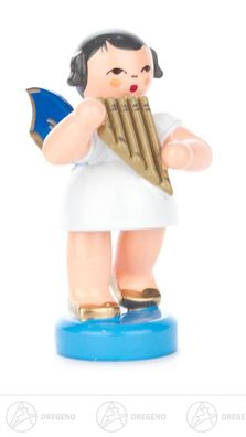 Engel mit Panflöte stehend, blaue Flügel H=ca 5,5 cm Erzgebirge Weihnachtsfigur