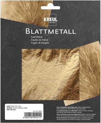 KREUL 99401 - Blattmetall, 14 x 14 cm, 6 Blatt, für hochglänzende, metallische Effekt