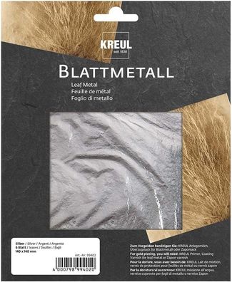 KREUL 99402 - Blattmetall Silber, 14 x 14 cm, 6 Blatt, für hochglänzende, metallische