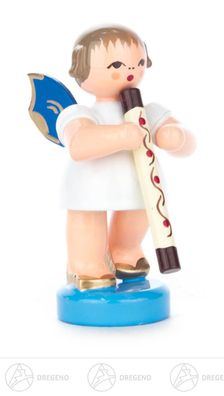 Engel mit Didgeridoo stehend, blaue Flügel H=ca 5,5 cmErzgebirge Weihnachtsfigur
