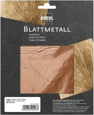 KREUL 99403 - Blattmetall Kupfer, 14 x 14 cm, 6 Blatt, für hochglänzende, metallische
