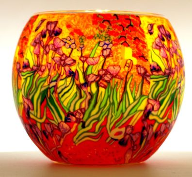 Leuchtglas Lilien Teelicht Windlicht Blumen Wiese Blumengarten