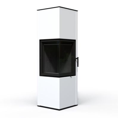 HITZE SIGA, 6,5 kW, Eckkaminofen, Weiß, Holzofen, Sichtscheibe, BImschV 2