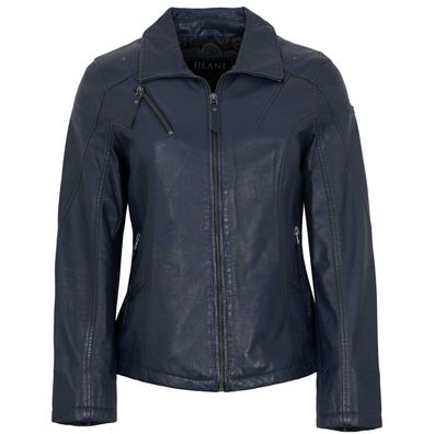 Jilani Collection - Damen Lederjacke Lammnappa navy