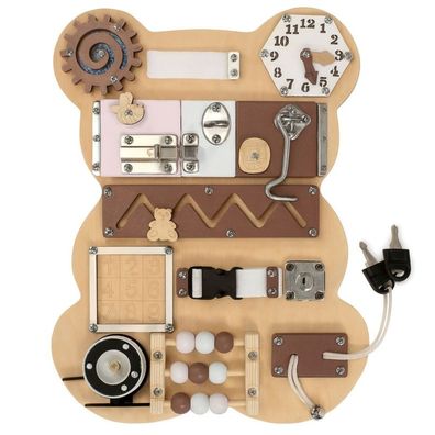 Montessori Busy Board Holz, 14-in-1 Motorikbrett für Kinder