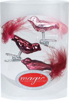 Vögel 3 Stk 4.5cm Berry Kiss Inge-Glas