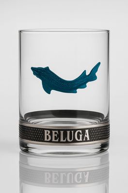 Beluga Tumbler Glas – Original Beluga Vodka Glas mit blauem Stör – Exklusives H