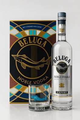 Beluga Noble Vodka Geschenkset – 0,7L – 40% Vol. – Mit original Beluga Glas mit