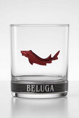 Beluga Tumbler Glas – Original Beluga Vodka Glas mit rotem Stör – Exklusives He