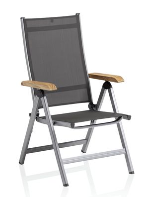 Granada Multipositionssessel silber / anthrazit mit Teakarmlehnen