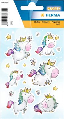 HERMA 15402 Jewel Sticker für Kinder, Einhorn Sternenstaub (16 Aufkleber, Folie, glit