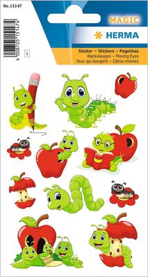 HERMA 15147 Wackelaugen Sticker für Kinder, Fritz der Wurm (11 Aufkleber, Kunststoff,