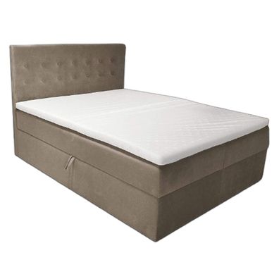 Best For Home Boxspring-Doppelbett mit 2 Bettkästen, Bonnellmatratze + Topper