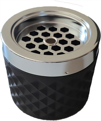 Aschenbecher aus mattschwarzem Glas mit Metallkopf